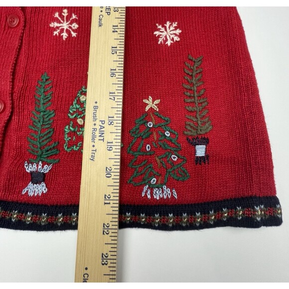 Northern Reflections Cardigan Sweater Red Christmas Trees Snowflake Women's Sz M - Picture 10 of 10